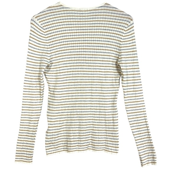 J.McLaughlin Annette Sweater Cream with Tan and Gray Stripes Ribbed Size Large - Picture 7 of 8